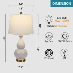 Sacramento 26.75 in. White Table Lamp Set with USB (Set of 2) by Maxax 14 Sacramento 26.75 in. White Table Lamp Set with USB (Set of 2) by Maxax -Maxax Elegant store grey white maxax table lamps t08 wh 1f 1000