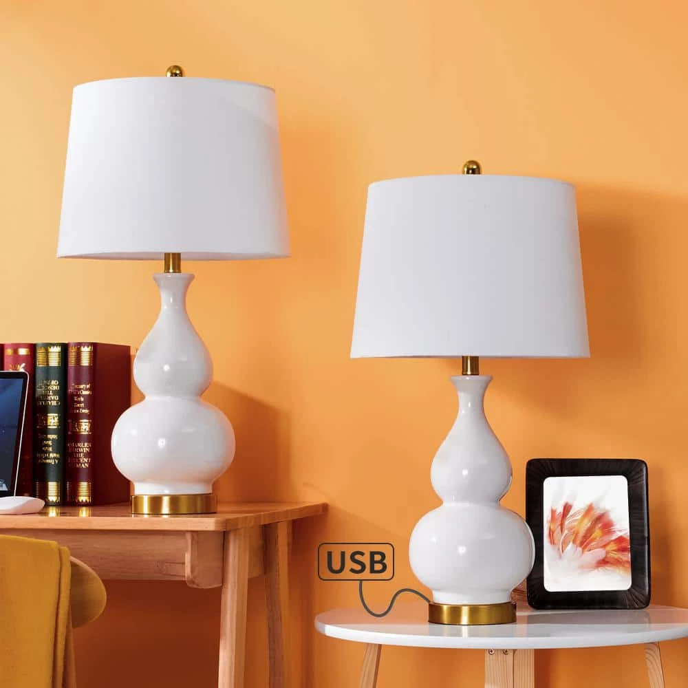 Sacramento 26.75 in. White Table Lamp Set with USB (Set of 2) by Maxax 2 Sacramento 26.75 in. White Table Lamp Set with USB (Set of 2) by Maxax - Image 2