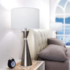 Cincinati 28 .25" Nickel Table Lamp Set with USB and Crystal Accents (Set of 2) by Maxax -Maxax Elegant store maxax lamp sets t07 ni fa 1000