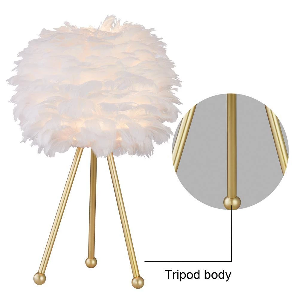 Columbus 19 " Gold Tripod Table Lamp Set With White Feather (Set of 2) by Maxax 5 Columbus 19 " Gold Tripod Table Lamp Set With White Feather (Set of 2) by Maxax - Image 5