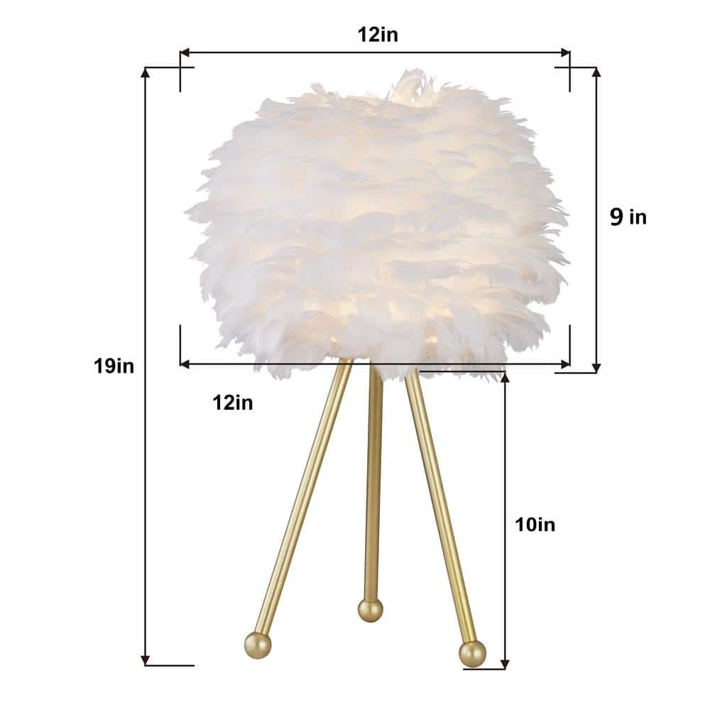 Columbus 19 " Gold Tripod Table Lamp Set With White Feather (Set of 2) by Maxax 4 Columbus 19 " Gold Tripod Table Lamp Set With White Feather (Set of 2) by Maxax - Image 4