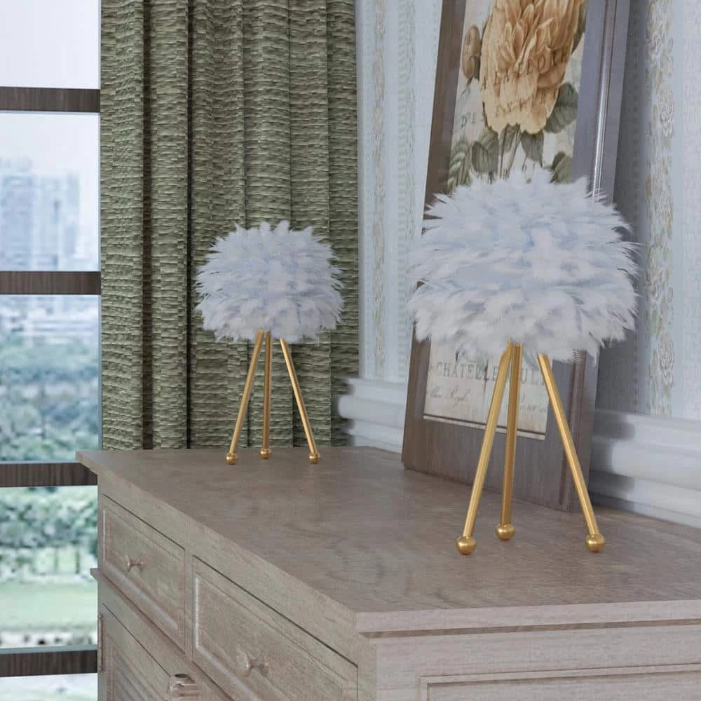 Columbus 19 " Gold Tripod Table Lamp Set With White Feather (Set of 2) by Maxax 1 Columbus 19 " Gold Tripod Table Lamp Set With White Feather (Set of 2) by Maxax