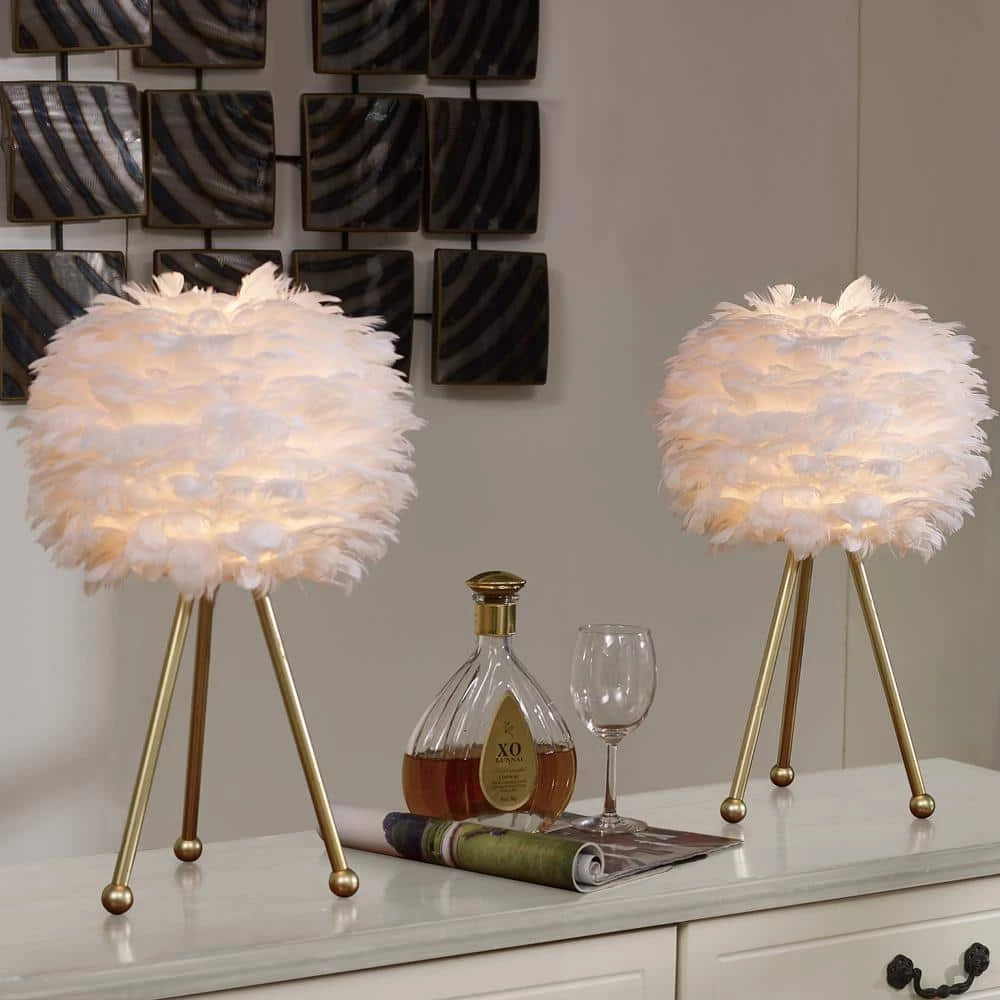 Columbus 19 " Gold Tripod Table Lamp Set With White Feather (Set of 2) by Maxax 8 Columbus 19 " Gold Tripod Table Lamp Set With White Feather (Set of 2) by Maxax - Image 8