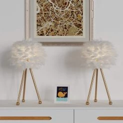 Columbus 19 " Gold Tripod Table Lamp Set With White Feather (Set of 2) by Maxax 10 Columbus 19 " Gold Tripod Table Lamp Set With White Feather (Set of 2) by Maxax -Maxax Elegant store maxax lamp sets t21 wh c3 1000