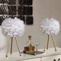 Columbus 19 " Gold Tripod Table Lamp Set With White Feather (Set of 2) by Maxax 14 Columbus 19 " Gold Tripod Table Lamp Set With White Feather (Set of 2) by Maxax -Maxax Elegant store maxax lamp sets t21 wh fa 1000