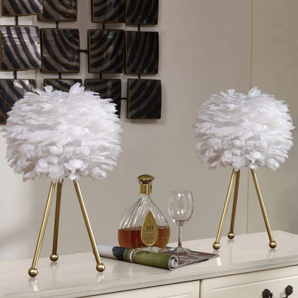 Columbus 19 " Gold Tripod Table Lamp Set With White Feather (Set of 2) by Maxax 7 Columbus 19 " Gold Tripod Table Lamp Set With White Feather (Set of 2) by Maxax - Image 7