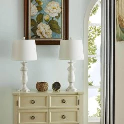 Dallas 27 " White Bedside Table Lamp (Set of 2) by Maxax -Maxax Elegant store maxax lamp sets t47 wh c3 1000