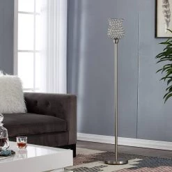 Oklahoma 59 in. Nickel Torchiere Floor Lamp With Crystal Shade by Maxax -Maxax Elegant store nickel maxax floor lamps f71 ni fa 1000