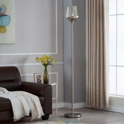 Olympia 70 in. Nickel Torchiere Floor Lamp With Glass Shade by Maxax -Maxax Elegant store nickel maxax floor lamps f72 ni 76 1000