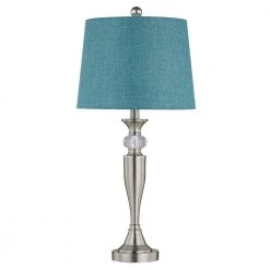 Cincinati 27 '' H Nickel Table Lamp With Blue Shade(Set of 2) by Maxax