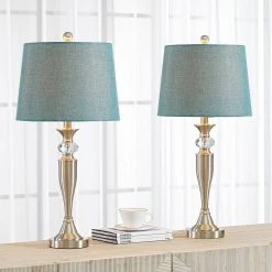 Cincinati 27 '' H Nickel Table Lamp With Blue Shade(Set of 2) by Maxax -Maxax Elegant store nickel maxax table lamps t109 bu 76 1000