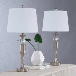 Cincinati 27 '' H Nickel Table Lamp With White Shade(Set of 2) by Maxax -Maxax Elegant store nickel maxax table lamps t109 wh 1f 1000