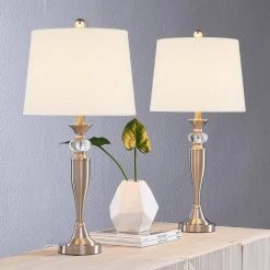Cincinati 27 '' H Nickel Table Lamp With White Shade(Set of 2) by Maxax -Maxax Elegant store nickel maxax table lamps t109 wh 4f 1000