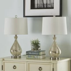 Denver 22.75 in. Nickel Glass Table Lamp Set with White Shade (Set of 2) by Maxax -Maxax Elegant store nickel maxax table lamps t40 mcy 44 1000