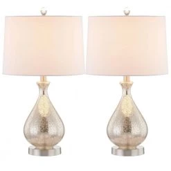 Denver 22.75 in. Nickel Glass Table Lamp Set with White Shade (Set of 2) by Maxax