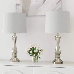 Cincinati 26 .5" Nickel Bedside Table Lamp Set (2-Pack) by Maxax