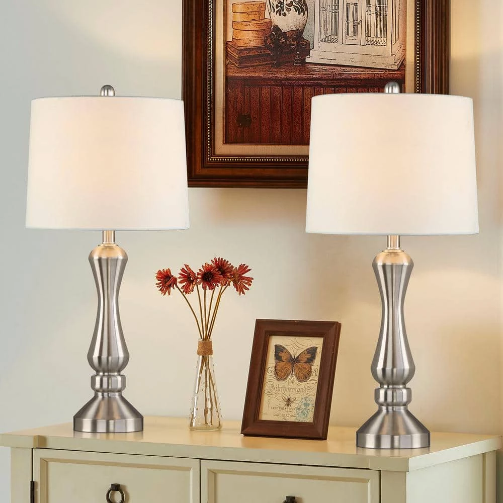 Cincinati 26 .5" Nickel Bedside Table Lamp Set (2-Pack) by Maxax 3 Cincinati 26 .5" Nickel Bedside Table Lamp Set (2-Pack) by Maxax - Image 3