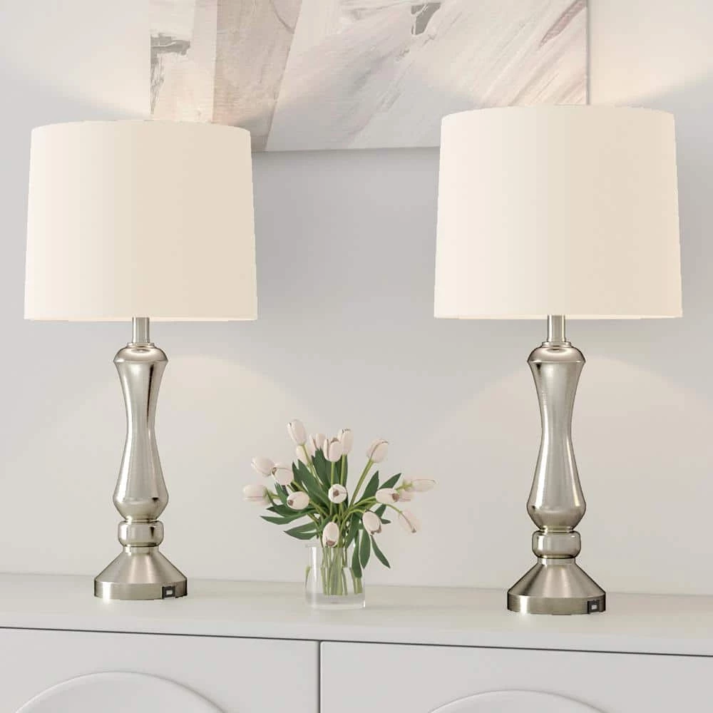 Cincinati 26 .5" Nickel Bedside Table Lamp Set (2-Pack) by Maxax 2 Cincinati 26 .5" Nickel Bedside Table Lamp Set (2-Pack) by Maxax - Image 2