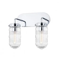 Clara 14.25 in. 2-Light Polished Chrome Vanity Light with Clear Ribbed Glass Shade by Mitzi by Hudson Valley Lighting