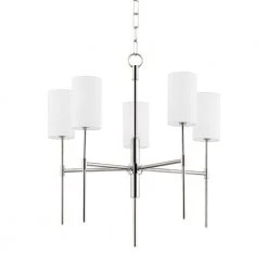 Olivia 5-Light Polished Nickel Chandelier with White Belgian Linen Shade by Mitzi by Hudson Valley Lighting