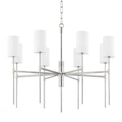 Olivia 8-Light Polished Nickel Chandelier with White Belgian Linen Shade by Mitzi by Hudson Valley Lighting