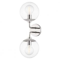 Meadow 2-Light Polished Nickel Wall Sconce with Clear Glass Shade by Mitzi by Hudson Valley Lighting
