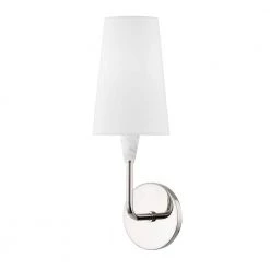 Janice 1-Light Polished Nickel Wall Sconce with White Belgian Linen Shade by Mitzi by Hudson Valley Lighting