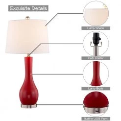 Sacramento 28 .5" Red Table Lamp Set with USB (Set of 2) by Maxax -Maxax Elegant store red maxax table lamps t56 rd 1f 1000