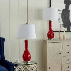 Sacramento 28 .5" Red Table Lamp Set with USB (Set of 2) by Maxax -Maxax Elegant store red maxax table lamps t56 rd 44 1000