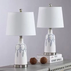 23 in. Bedside Silver/Blue/White Porcelain Table Lamp Set (Set Of 2) by Maxax -Maxax Elegant store silver blue white maxax table lamps t127 bw 4f 1000