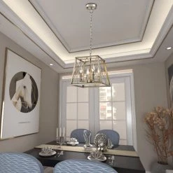 Springfield 4-Light Silver Lantern Geometric Pendent with Wrought Iron Accents by Maxax -Maxax Elegant store silver maxax chandeliers mx21003 4si 44 1000