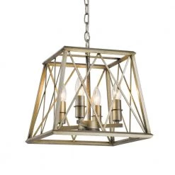 Springfield 4-Light Silver Lantern Geometric Pendent with Wrought Iron Accents by Maxax