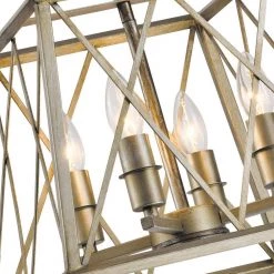 Springfield 4-Light Silver Lantern Geometric Pendent with Wrought Iron Accents by Maxax -Maxax Elegant store silver maxax chandeliers mx21003 4si 66 1000