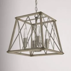 Springfield 4-Light Silver Lantern Geometric Pendent with Wrought Iron Accents by Maxax -Maxax Elegant store silver maxax chandeliers mx21003 4si fa 1000