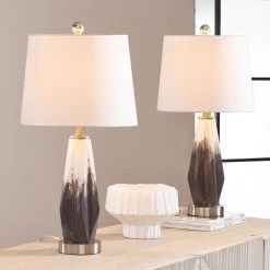Charleston 23 in. Bedside White Porcelain Table Lamp Set (Set Of 2) by Maxax -Maxax Elegant store silver white brown maxax table lamps t128 bn 4f 1000