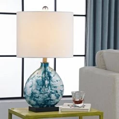 Denver 23 in. Bedside Blue Glass Table Lamp by Maxax -Maxax Elegant store white blue black maxax table lamps t101 bu s 1f 1000