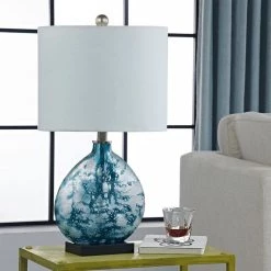 Denver 23 in. Bedside Blue Glass Table Lamp by Maxax -Maxax Elegant store white blue black maxax table lamps t101 bu s 44 1000