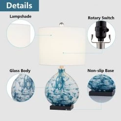 Denver 23 in. Bedside Blue Glass Table Lamp by Maxax -Maxax Elegant store white blue black maxax table lamps t101 bu s 4f 1000