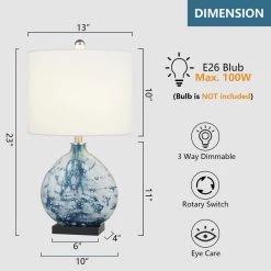 Denver 23 in. Bedside Blue Glass Table Lamp by Maxax -Maxax Elegant store white blue black maxax table lamps t101 bu s c3 1000