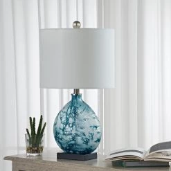 Denver 23 in. Bedside Blue Glass Table Lamp by Maxax -Maxax Elegant store white blue black maxax table lamps t101 bu s fa 1000