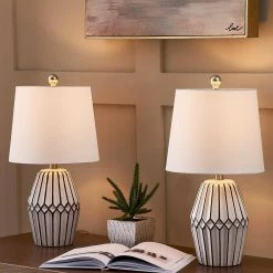Sacramento 20.5 in. White/Brown Table Lamp Set (Set of 2) by Maxax -Maxax Elegant store white brown maxax table lamps t35 wh 1f 1000