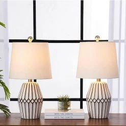 Sacramento 20.5 in. White/Brown Table Lamp Set (Set of 2) by Maxax -Maxax Elegant store white brown maxax table lamps t35 wh fa 1000