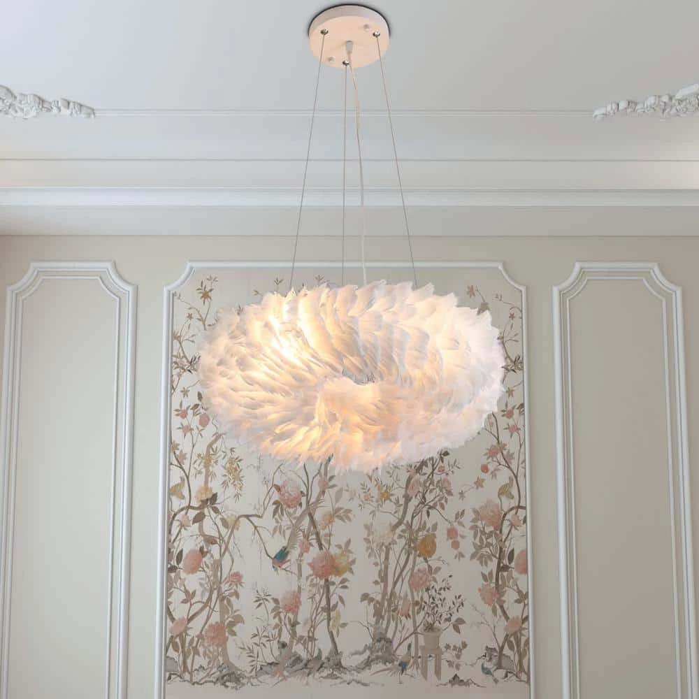 Columbus 6 -Light White Unique/Statement Geometric Chandelier with Feather Accents by Maxax 3 Columbus 6 -Light White Unique/Statement Geometric Chandelier with Feather Accents by Maxax - Image 3