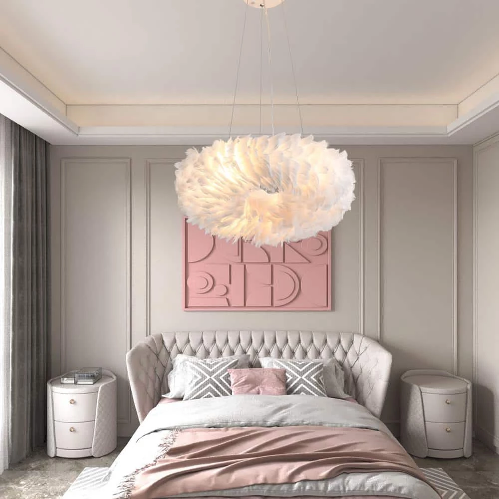 Columbus 6 -Light White Unique/Statement Geometric Chandelier with Feather Accents by Maxax 2 Columbus 6 -Light White Unique/Statement Geometric Chandelier with Feather Accents by Maxax - Image 2