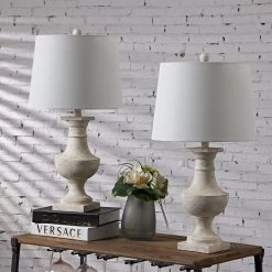 Dallas 26 in. White Bedside Table Lamp Set (Set of 2) by Maxax 12 Dallas 26 in. White Bedside Table Lamp Set (Set of 2) by Maxax -Maxax Elegant store white maxax table lamps t125 wh c3 1000