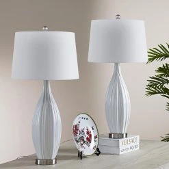 Sacramento 31 in. Standard White Porcelain Table Lamp Set (Set Of 2) by Maxax -Maxax Elegant store white maxax table lamps t129 wh 76 1000