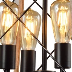 Springfield 4-Light Woold/Black Lantern Geometric Chandelier with Wrought Iron Accents by Maxax -Maxax Elegant store wood black maxax chandeliers mx21010 4wd 1f 1000
