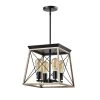 Springfield 4-Light Woold/Black Lantern Geometric Chandelier with Wrought Iron Accents by Maxax