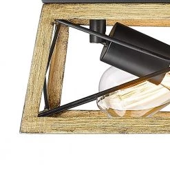 Springfield 2-Light 12.01 in. Wood/Black Metal Flush Mount by Maxax -Maxax Elegant store wood black maxax flush mount lights mx21008 2wd 1f 1000