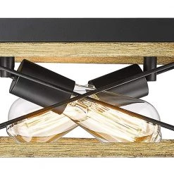 Springfield 2-Light 12.01 in. Wood/Black Metal Flush Mount by Maxax -Maxax Elegant store wood black maxax flush mount lights mx21008 2wd 44 1000